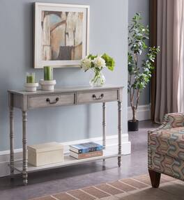 Kings Brand Furniture - – 2 Drawer Wooden Hall Console Sofa Table, Washed Oak Finish - Medium Grey 31