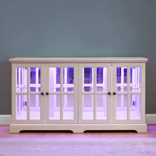 Left. LUCKY ONE - Freestanding LED Curio Display Cabinet with Adjustable Shelves Four Doors Vintage Bookcase for Collectibles - White.