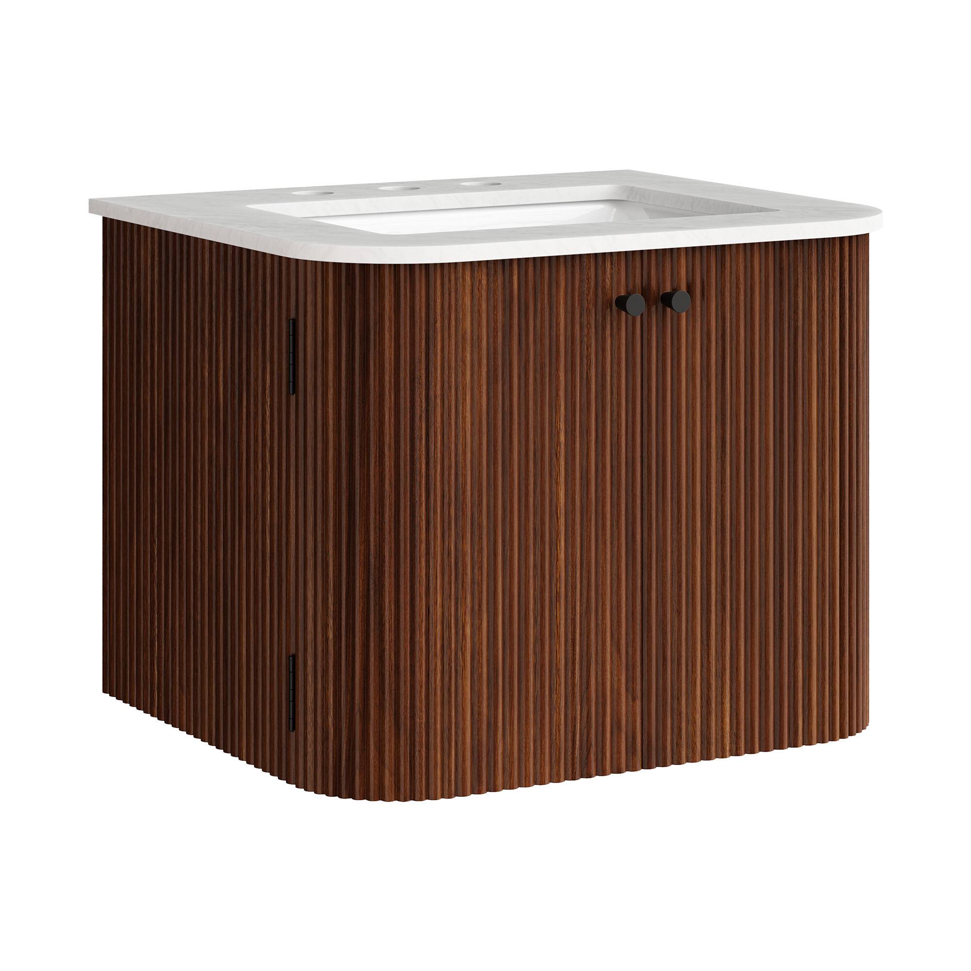 Angle. Modway - Zia Wall-Mount Bathroom Vanity with Marble Sink by Modway - Walnut.