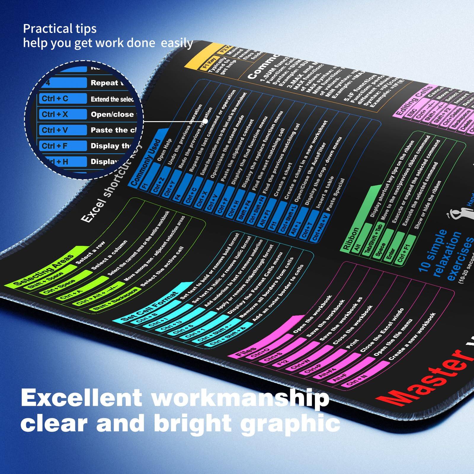 Practical tips help you get work done easily

Excel shortcuts

Repeat
Ctrl + C - Extend the selection
Ctrl + X - Open/close
Ctrl + V - Paste the clipboard
Ctrl + F - Display the Used Range
Ctrl + H - Display the Replace dialog

Selecting cells
Ctrl + A - Select all
Ctrl + Shift + Arrow - Extend selection
Ctrl + Arrow - Move to edge
Ctrl + Shift + Arrow - Extend selection

Editing
Ctrl + Z - Undo
Ctrl + Y - Redo
Ctrl + D - Delete
Ctrl + Shift + L - Toggle AutoFilter

Insert
Ctrl + N - New workbook
Ctrl + Shift + F10 - Display the ribbon
Ctrl + Shift + F11 - Display the ribbon

Display
Ctrl + F4 - Close the current window
Ctrl + F6 - Switch between open windows
Ctrl + Shift + F6 - Close all other windows

Commonly used
Ctrl + F - Find
Ctrl + H - Replace
Ctrl + G - Go to
Ctrl + Shift + F - Font
Ctrl + Shift + B - Bold
Ctrl + Shift + I - Italic
Ctrl + Shift + U - Underline

Excel, shortcut

Master

Excellent work