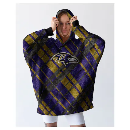 Front. Pegasus - Baltimore Ravens 34" x 34" Digital Dash Sherpa Hooded Fan Cape - Multicolor.