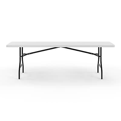 Front. Staples - Staples 8' x 29" Heavy Duty Plastic Folding Table, White Granite (79133) - White Granite.