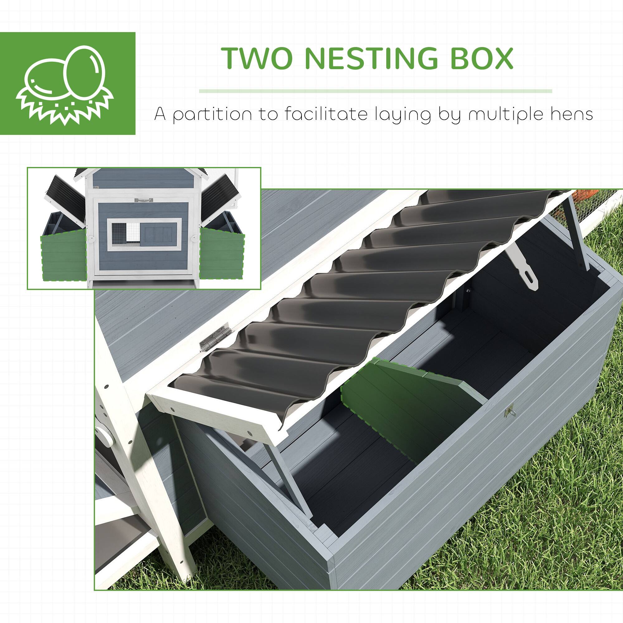 TWO NESTING BOX  
A partition to facilitate laying by multiple hens