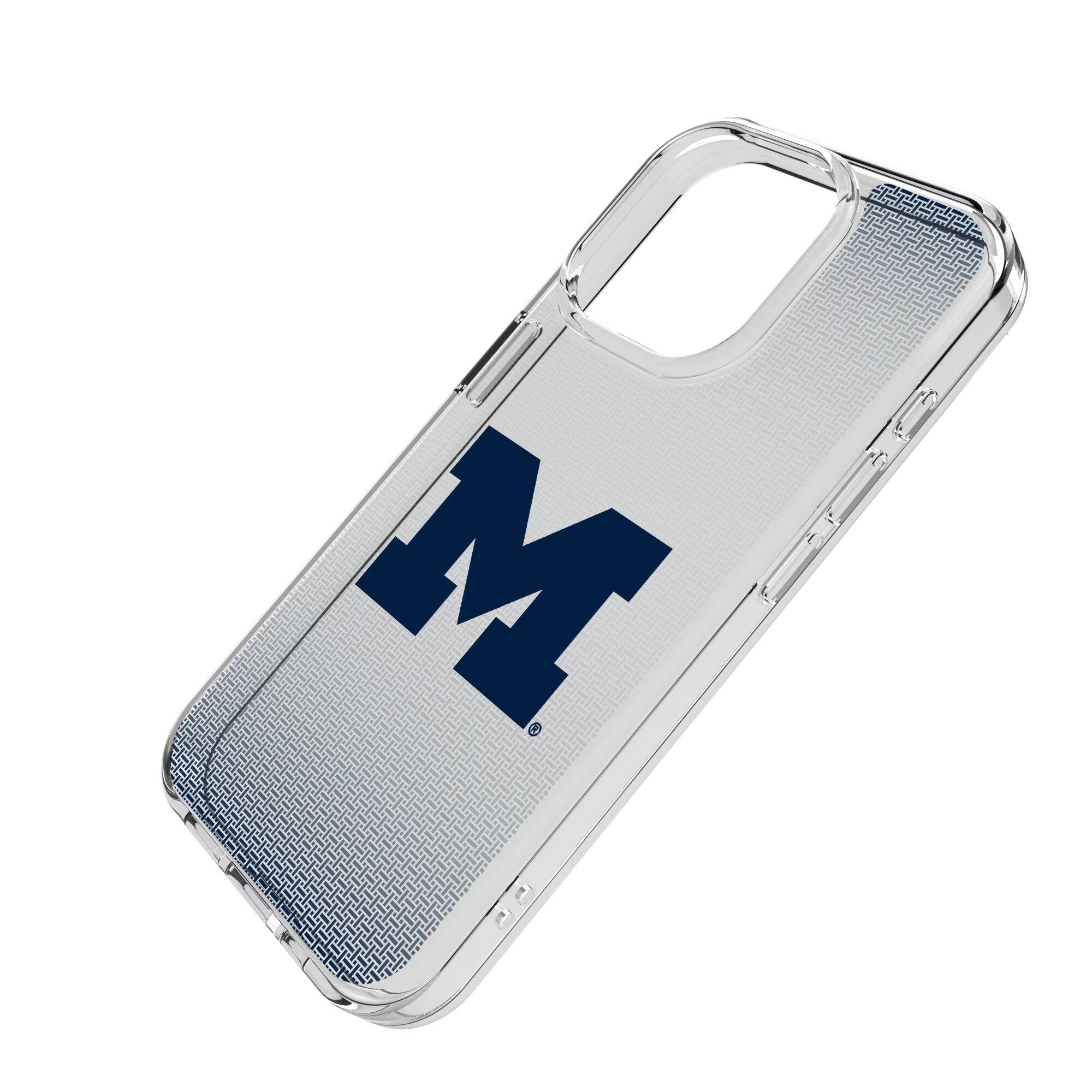 Alt View 1. Keyscaper - Michigan Wolverines Linen Logo iPhone Clear Case - 13 Pro Max - Multicolor.