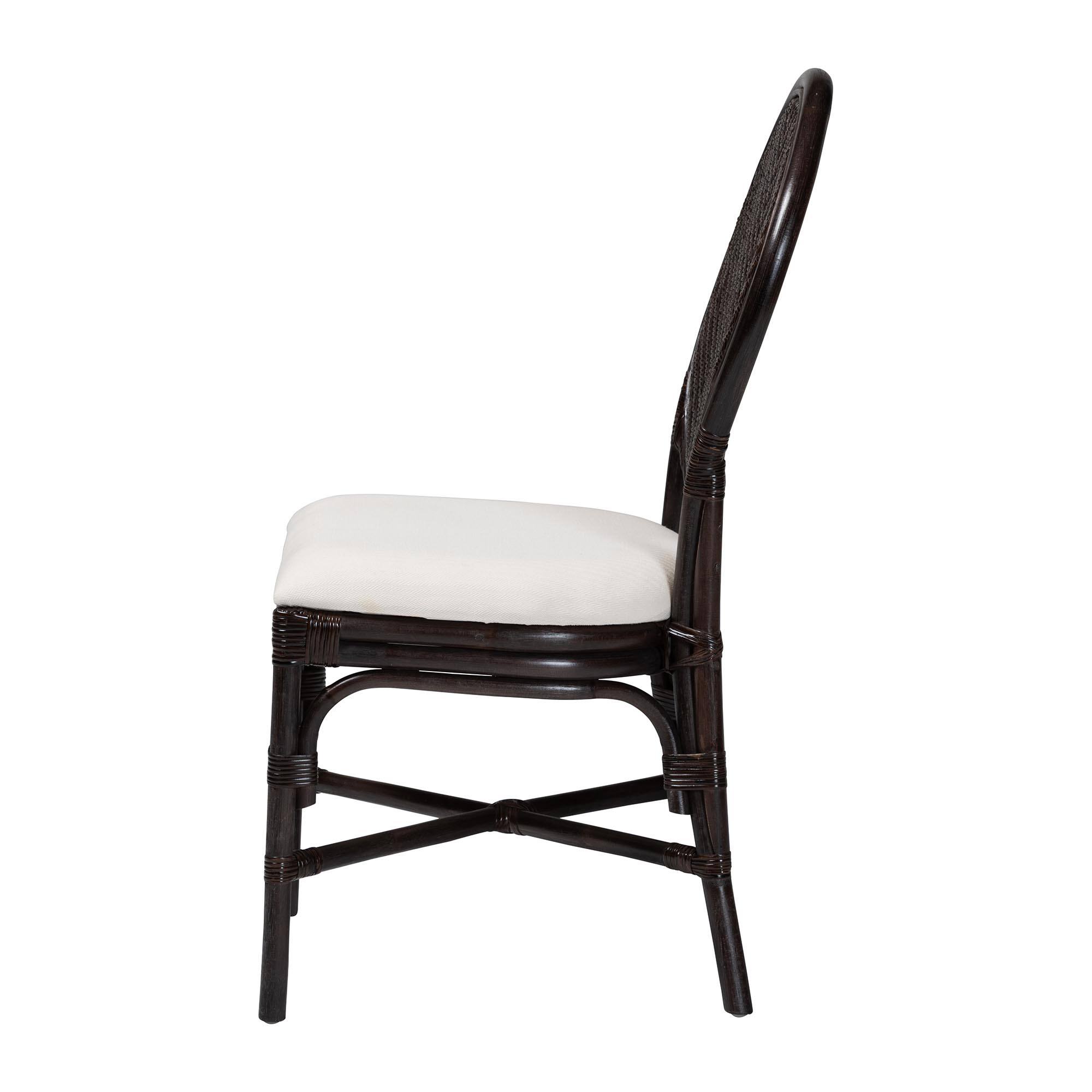 Left. bali & pari - Elmer Natural Rattan Dining Chair - Handwoven Wicker Accent Chair with Cushioned seat for Kitchen or Dining Room - Espresso/White.