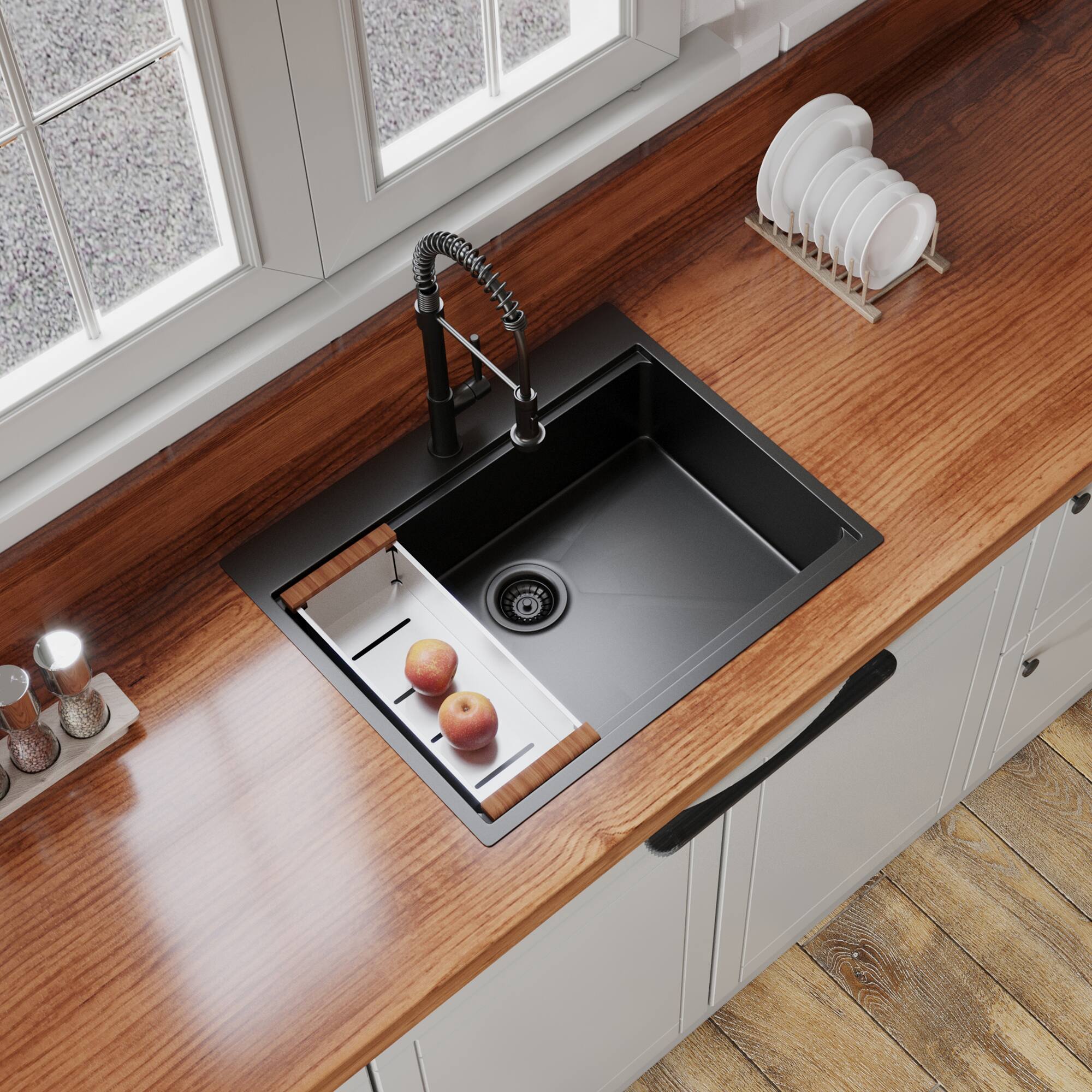 Front. Siljoy - 30" x 22" Black Drop In Kitchen Sink,  16 Gauge Stainless Steel Workstation Sink - Antique Black.