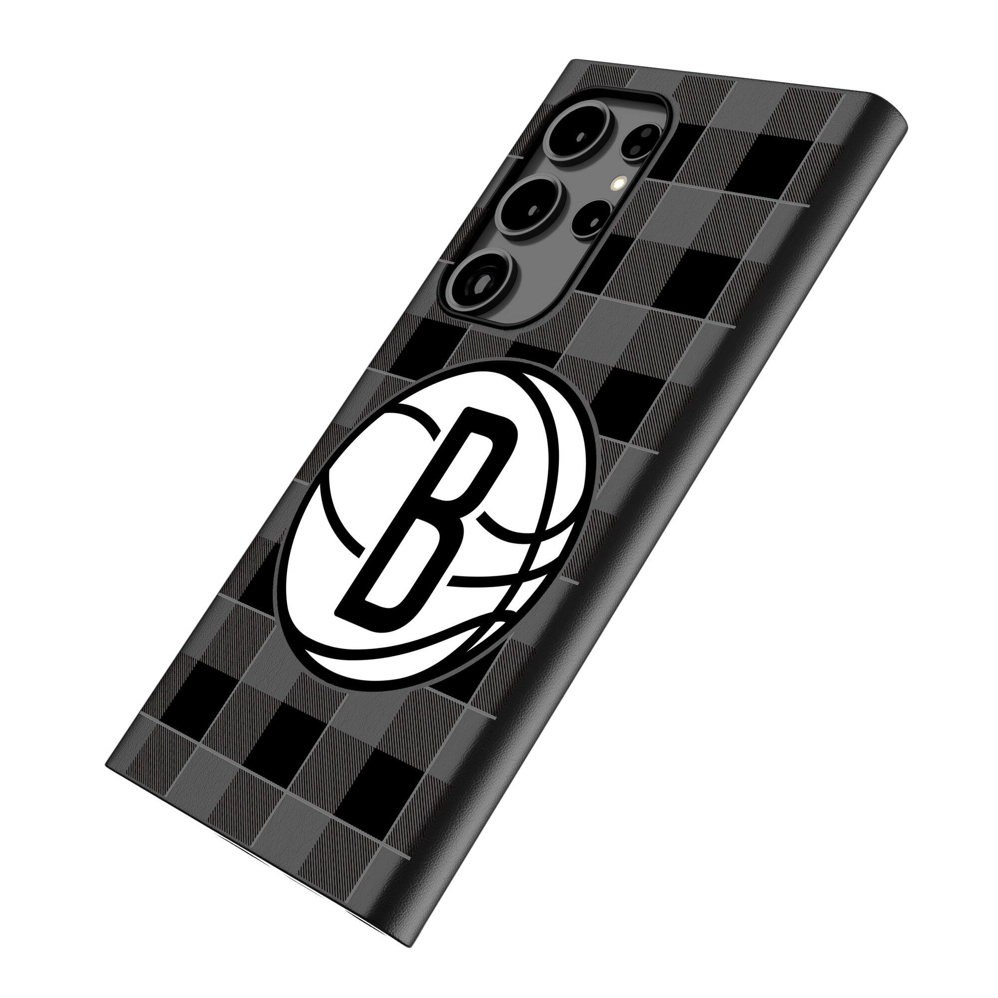 Alt View 1. Keyscaper - Brooklyn Nets Plaid Galaxy Magnetic Bump Case - S24 Ultra - Black.