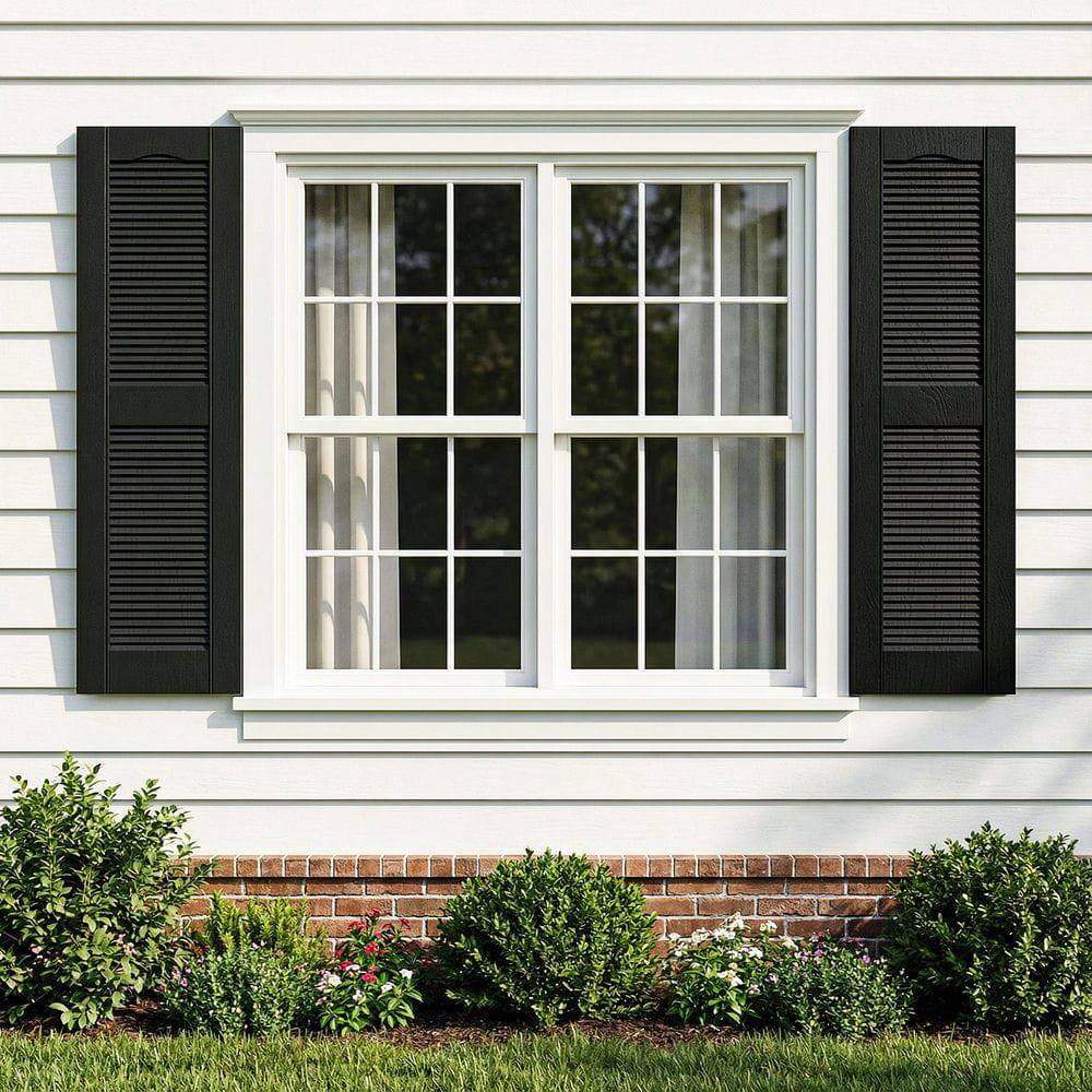Front. Kadyn - Decorative Faux Shutters, Sturdy, Hassle-Free Design for Indoor & Outdoor Use, 14"x51", Black - Black.