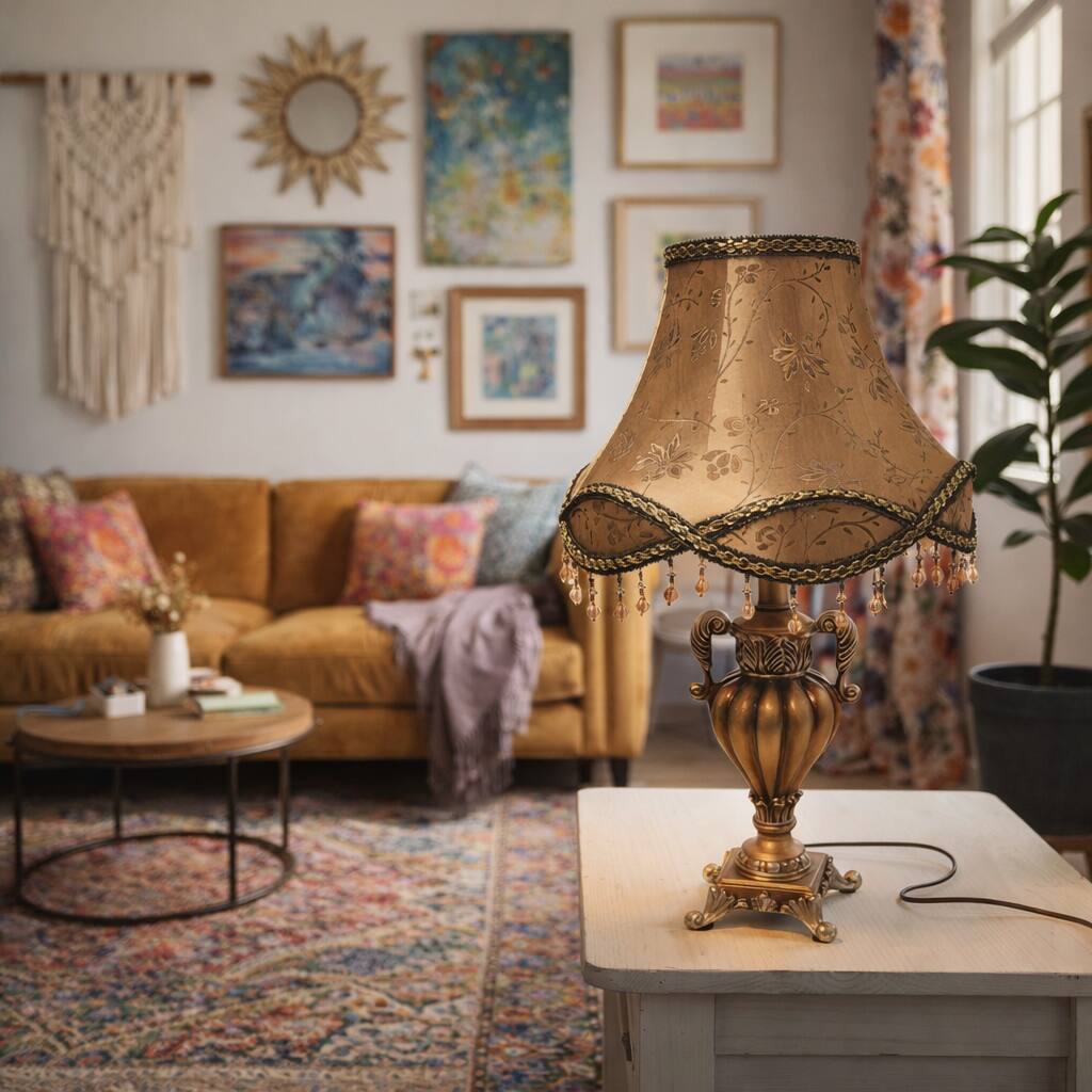 Front. FC Design - 24"H Elegant Vase w/ Brown Palace Style Beaded Shade Table Lamp.