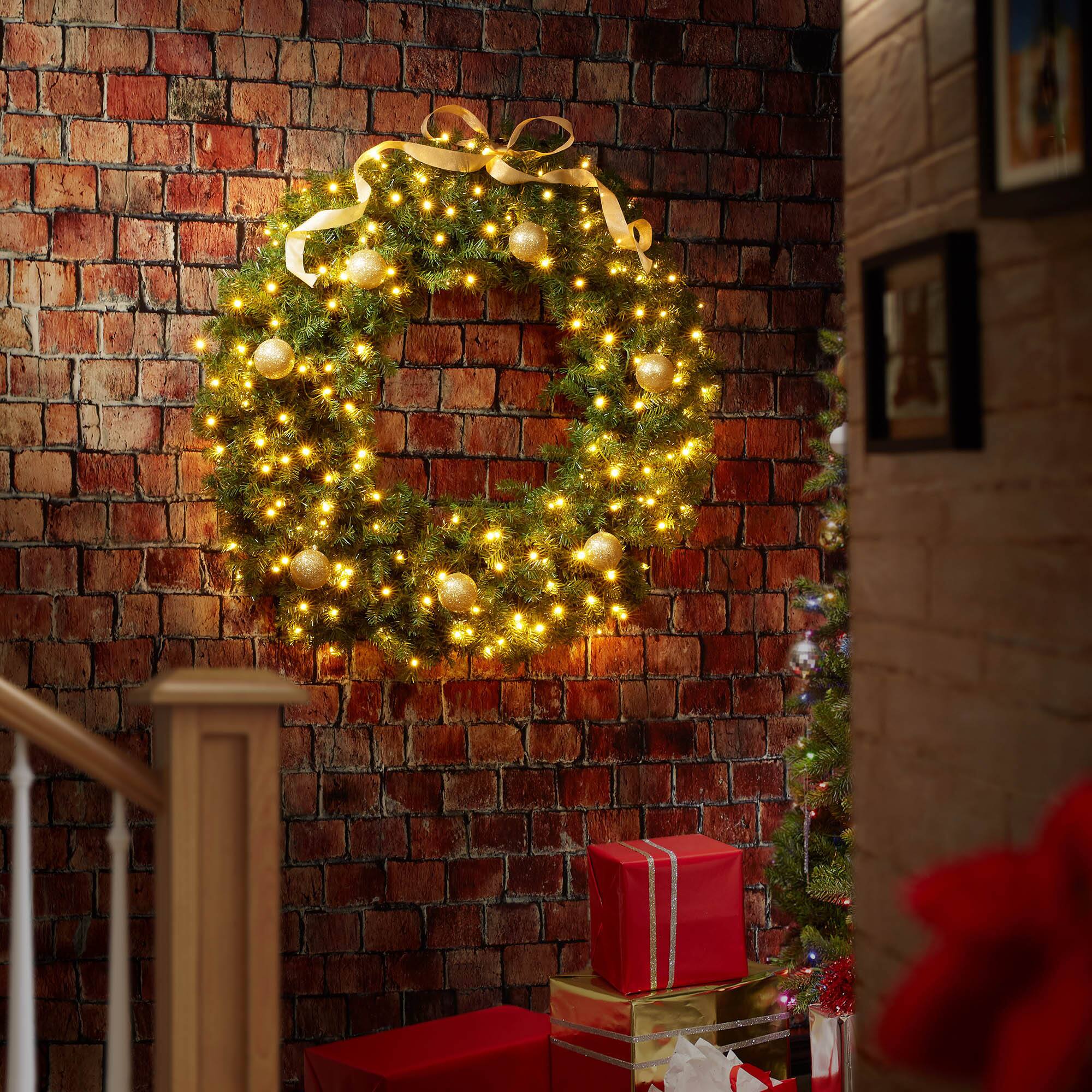 Alt View 6. Casafield - Green Fir Artificial Holiday Christmas Wreath Holiday Décor - Green White Lights.