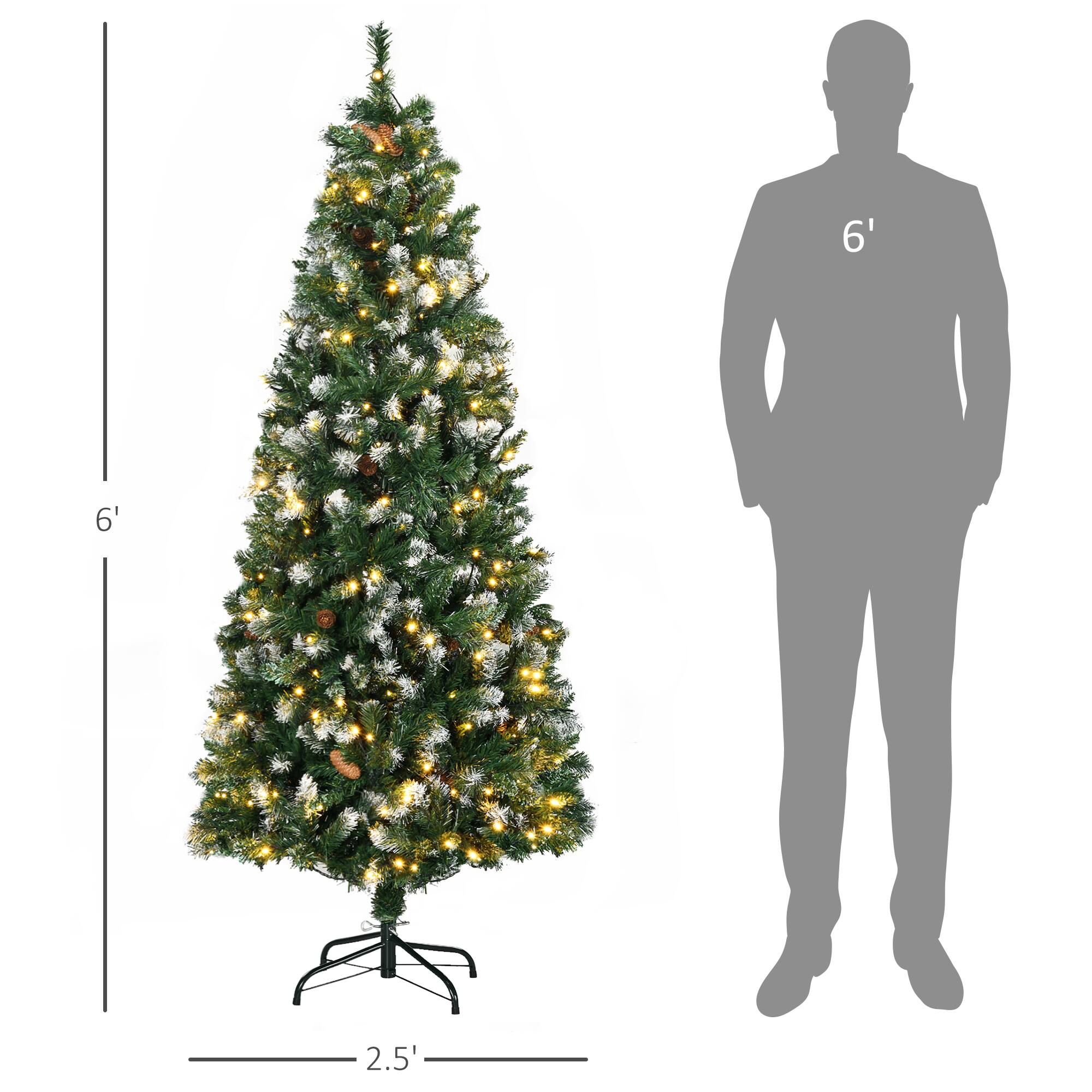 Alt View 2. Homcom - Skinny Prelit Snow-Dipped Artificial Christmas Tree, 703 Branches 250 Warm LEDs - Green.
