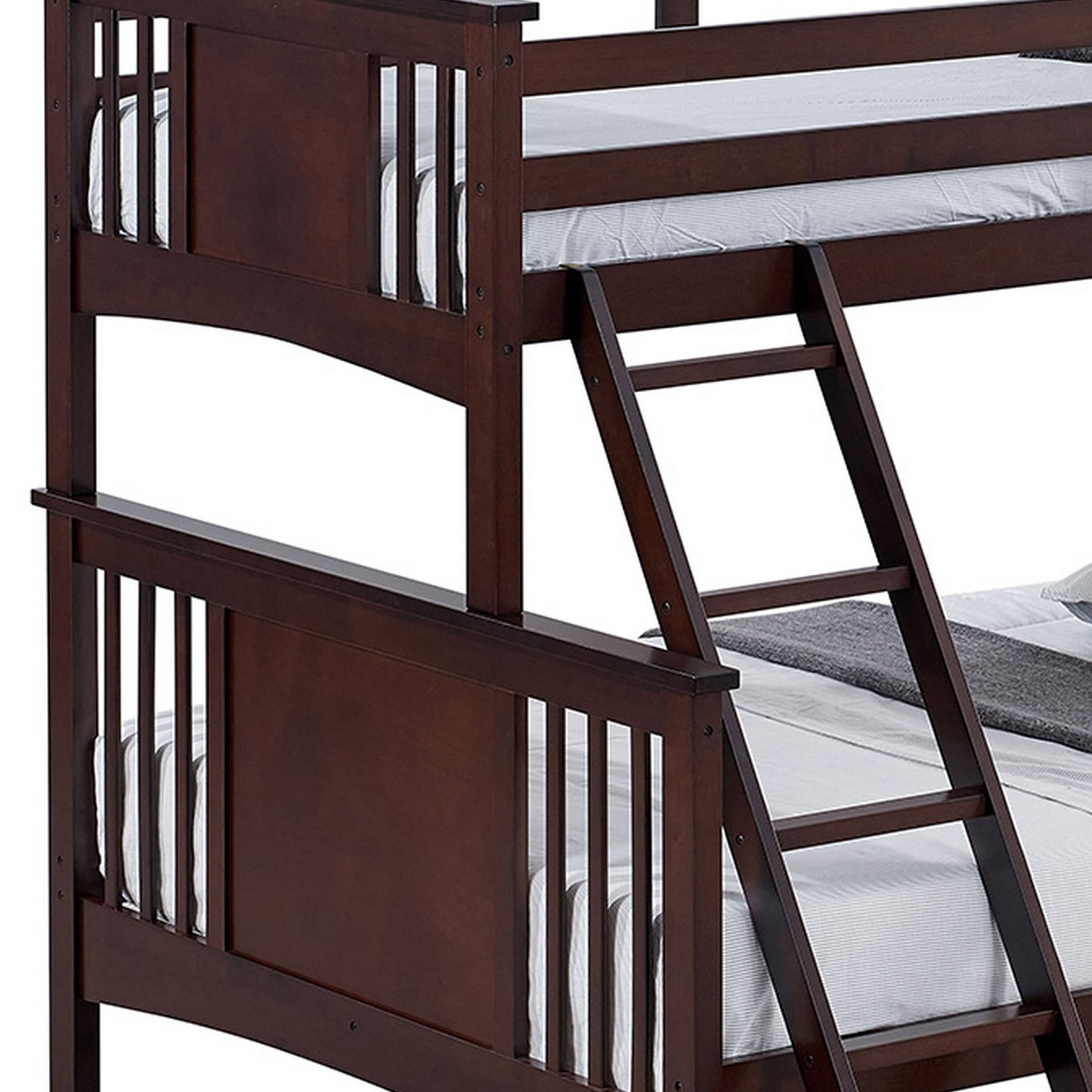 Alt View 1. Manhattan Lane - Ricky Twin Over Full Bunk Bed, Angled Ladder, Dark Brown Solid Hardwood - Brown.
