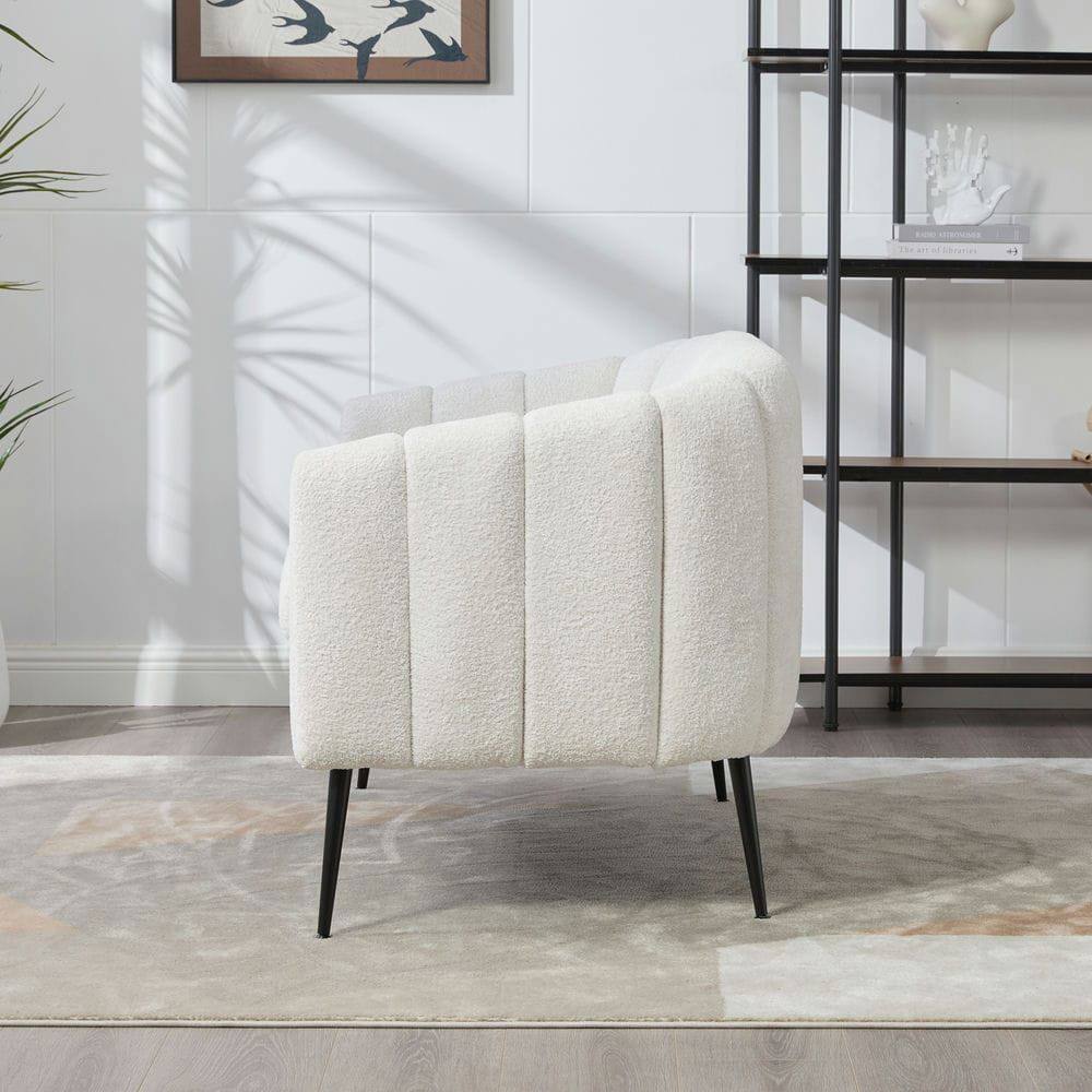 Back. Kadyn - 50.2'' Wide Upholstered Mini Loveseat Accent Couch, Modern Settee with Metal Legs, 2-Seater Sofa for Living Room, Ivory - White.