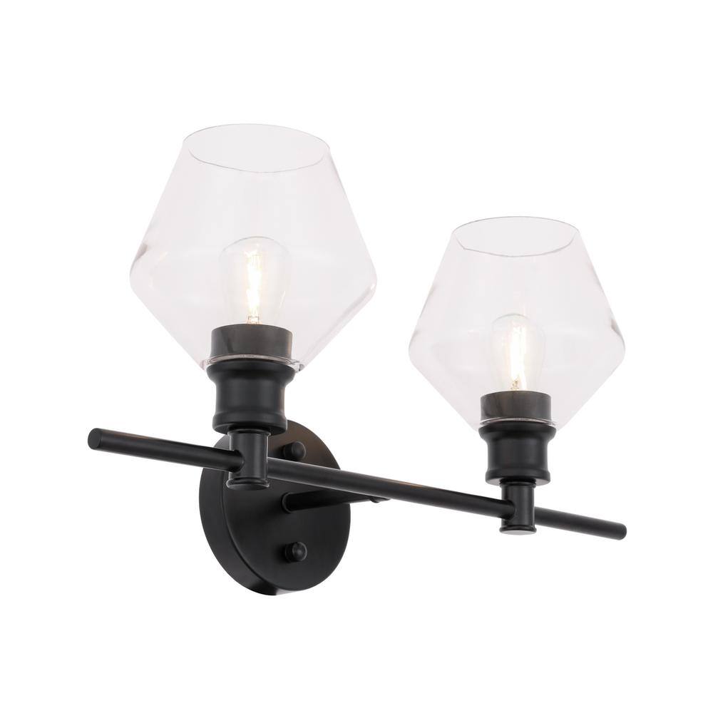Alt View 4. Living District - Gene 2 light Black and Clear glass Wall sconce - Black And Clear Glass.
