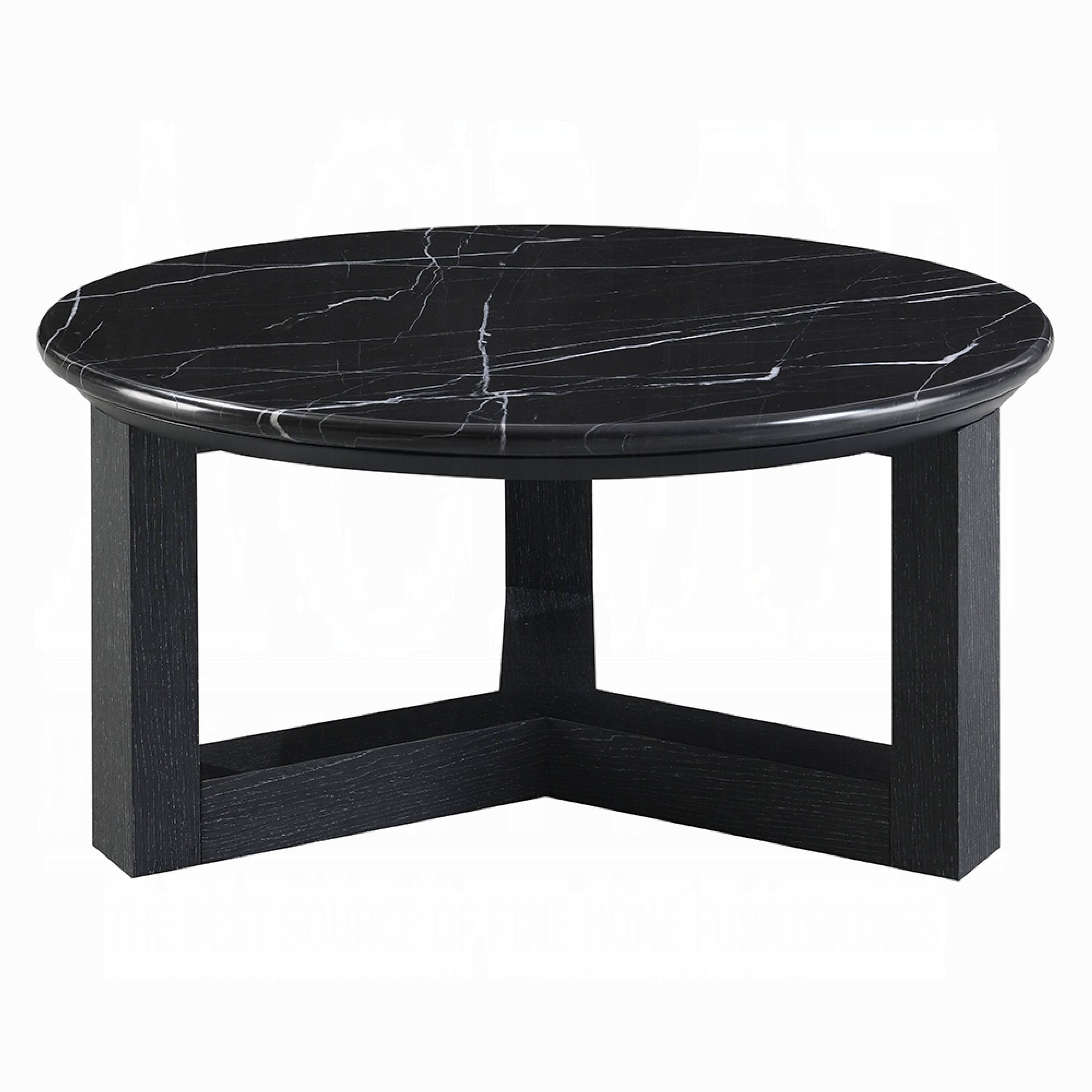 Alt View 1. Manhattan Lane - Kia Coffee Table, Round Marble Top, Three Leg Wood Base,24 Inch - Black.