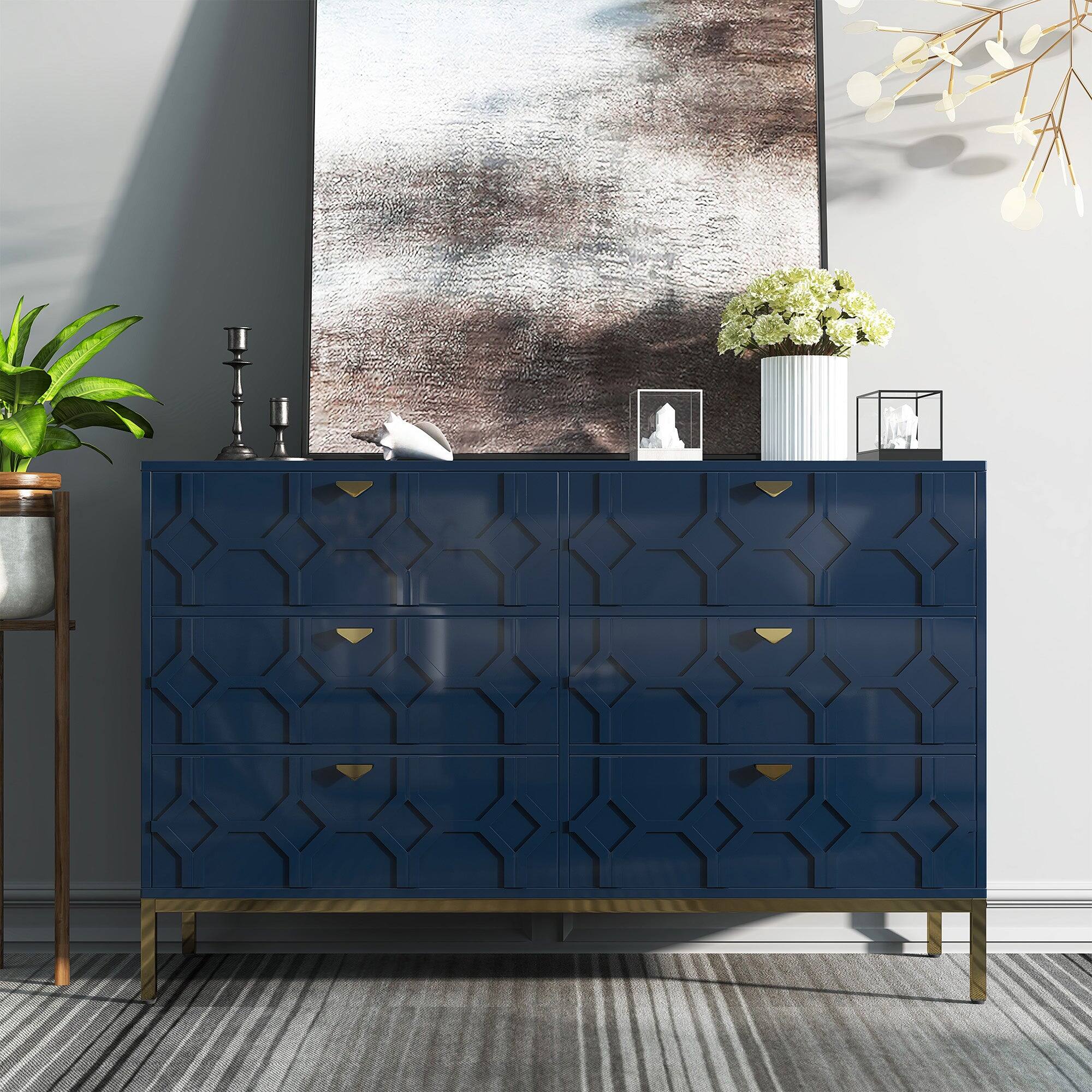 Alt View 2. Boyel Living - 31.77 in. H Freestanding Storage Cabinet Blue 6 Drawer Accent Cabinet - Blue.