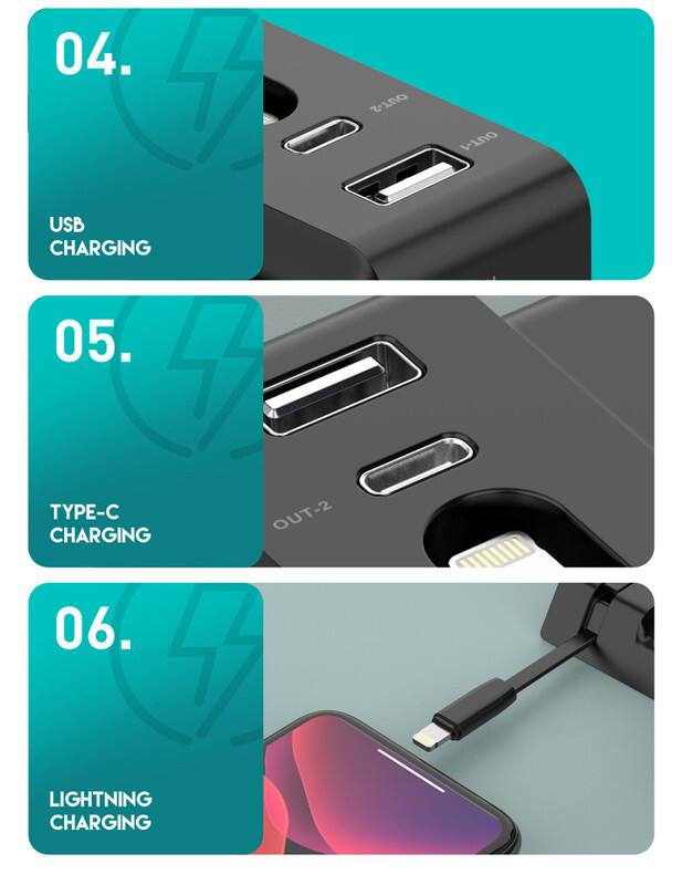 04. USB CHARGING  
05. TYPE-C CHARGING OUT-2  
06. LIGHTNING CHARGING