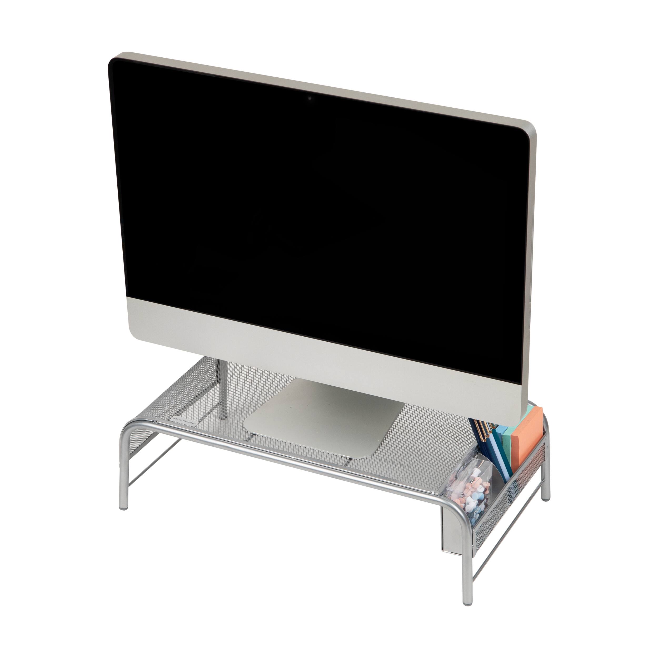 Alt View 1. Mind Reader - Monitor Stand, Ventilated Laptop Riser, Desktop Organizer, Side Storage, Metal Mesh, 20"L x 11.5"W x 5.5"H - Silver.