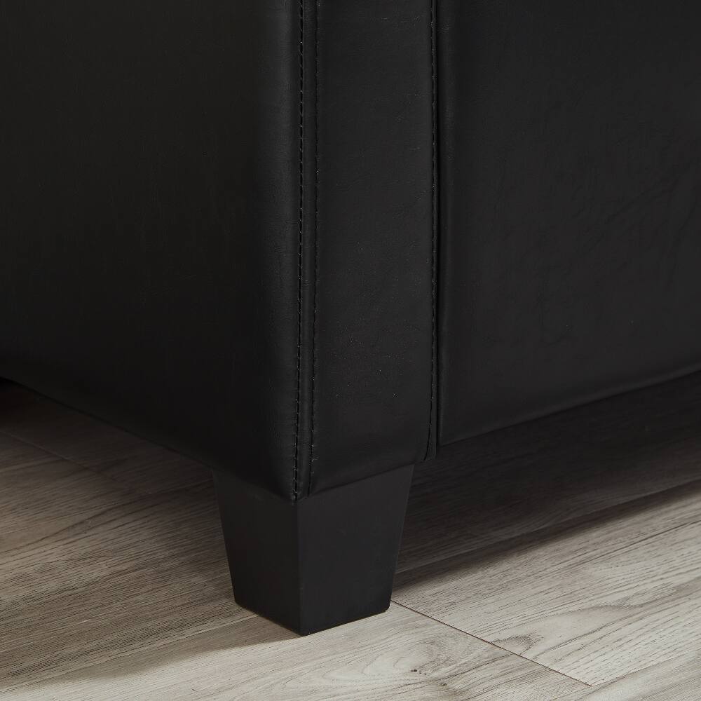 Alt View 9. Ropilly - Ropilly 48 Inch Tufted Black Faux Leather Storage Ottoman Bench for Bedroom Entryway - Black.