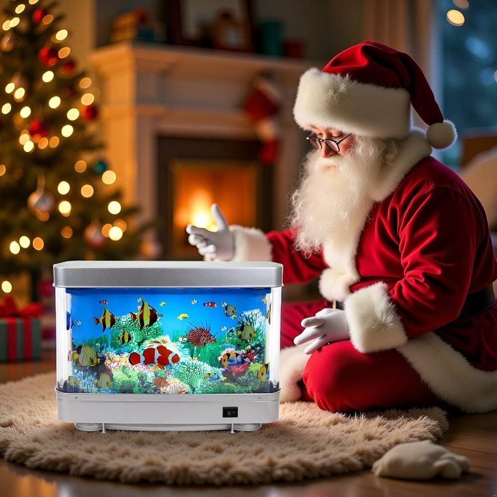 Left. Schertz - LED Artificial Aquarium Lamp with Moving Marine Life, Relaxing Night Light.