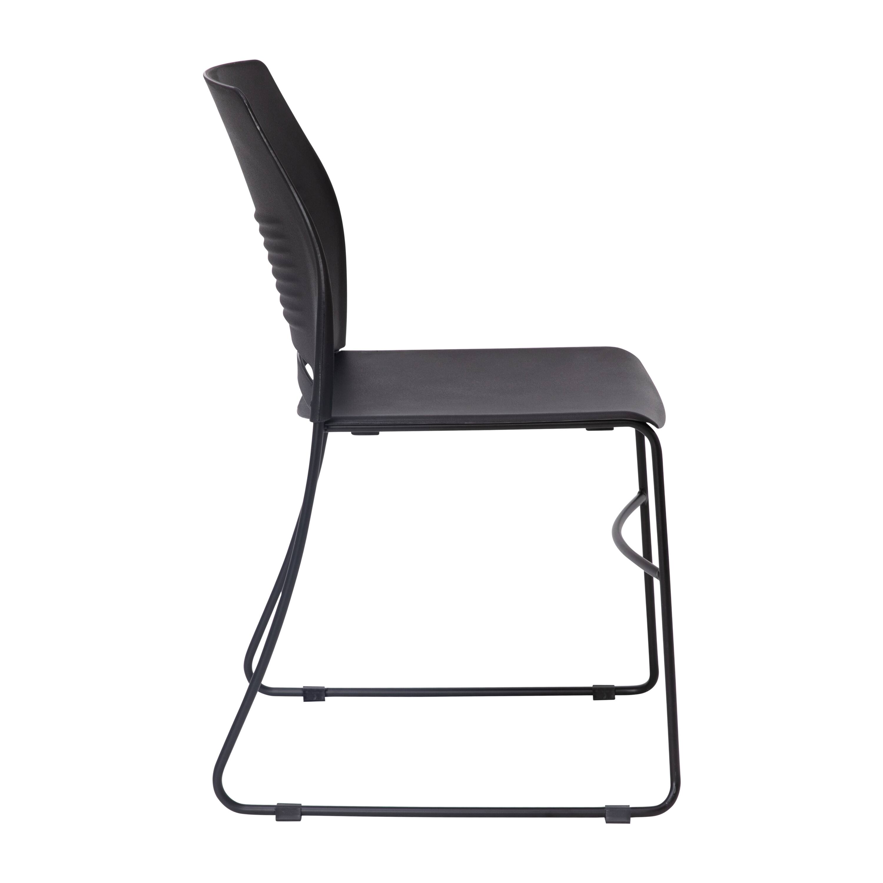 Alt View 9. Emma + Oliver - Heavy Duty 660 lb. Capacity Plastic Stack Chair with Steel Sled Base Frame - Black.