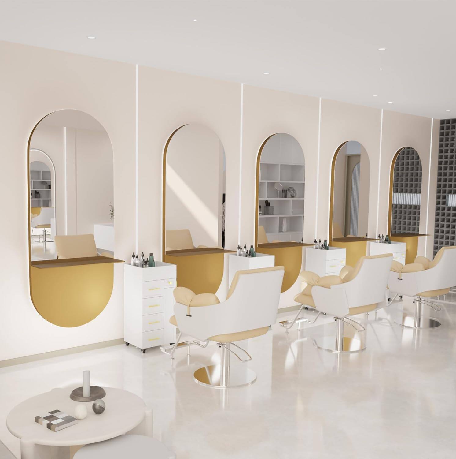 Alt View 3. Winado - Professional Salon Oval Wall Mount Mirror with Removable Shelf, Tempered Glass Salon Makeup Mirror for Barbershop Beauty - Gold.