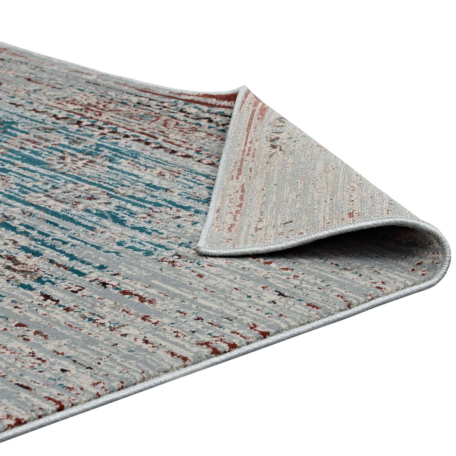 Alt View 4. Modway - Hesper Distressed Contemporary Floral Lattice Area Rug - Teal Beige and Brown.
