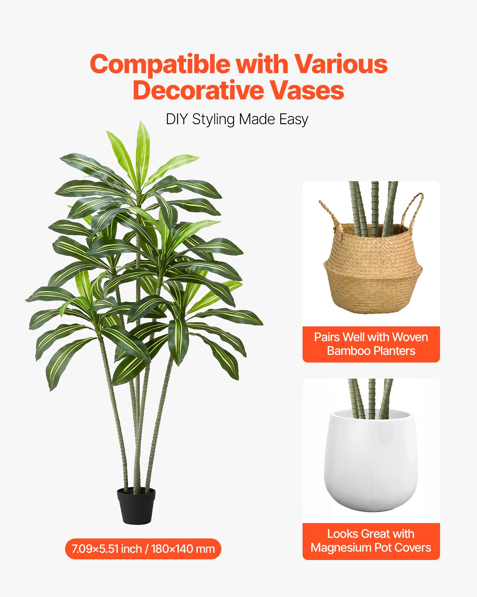 Compatible with Various Decorative Vases  
DIY Styling Made Easy  

Pairs Well with Woven Bamboo Planters  

Looks Great with Magnesium Pot Covers  

7.09x5.51 inch / 180x140 mm