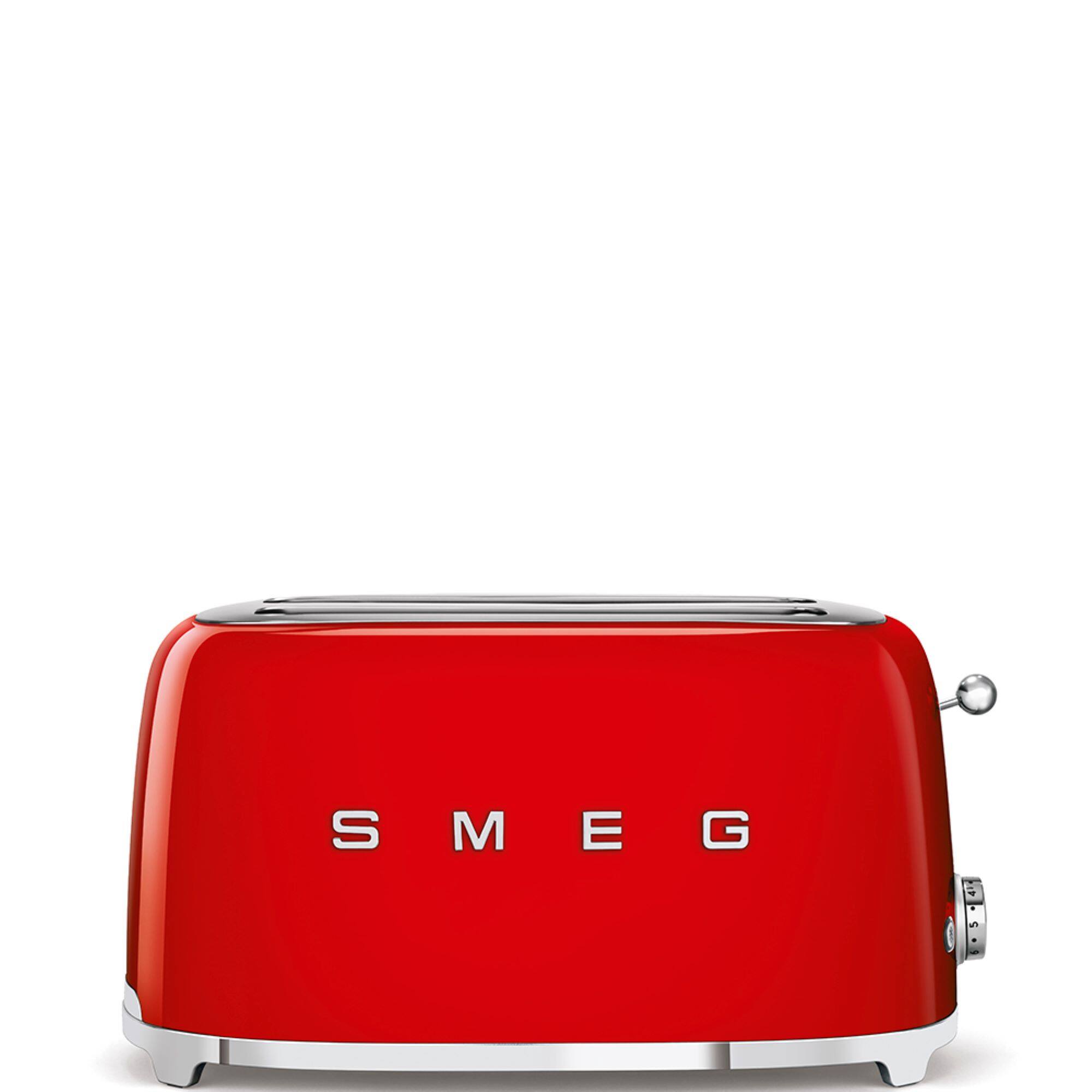 Front. SMEG - SMEG TSF02 4-Slice Long Wide-Slot Toaster - Red.