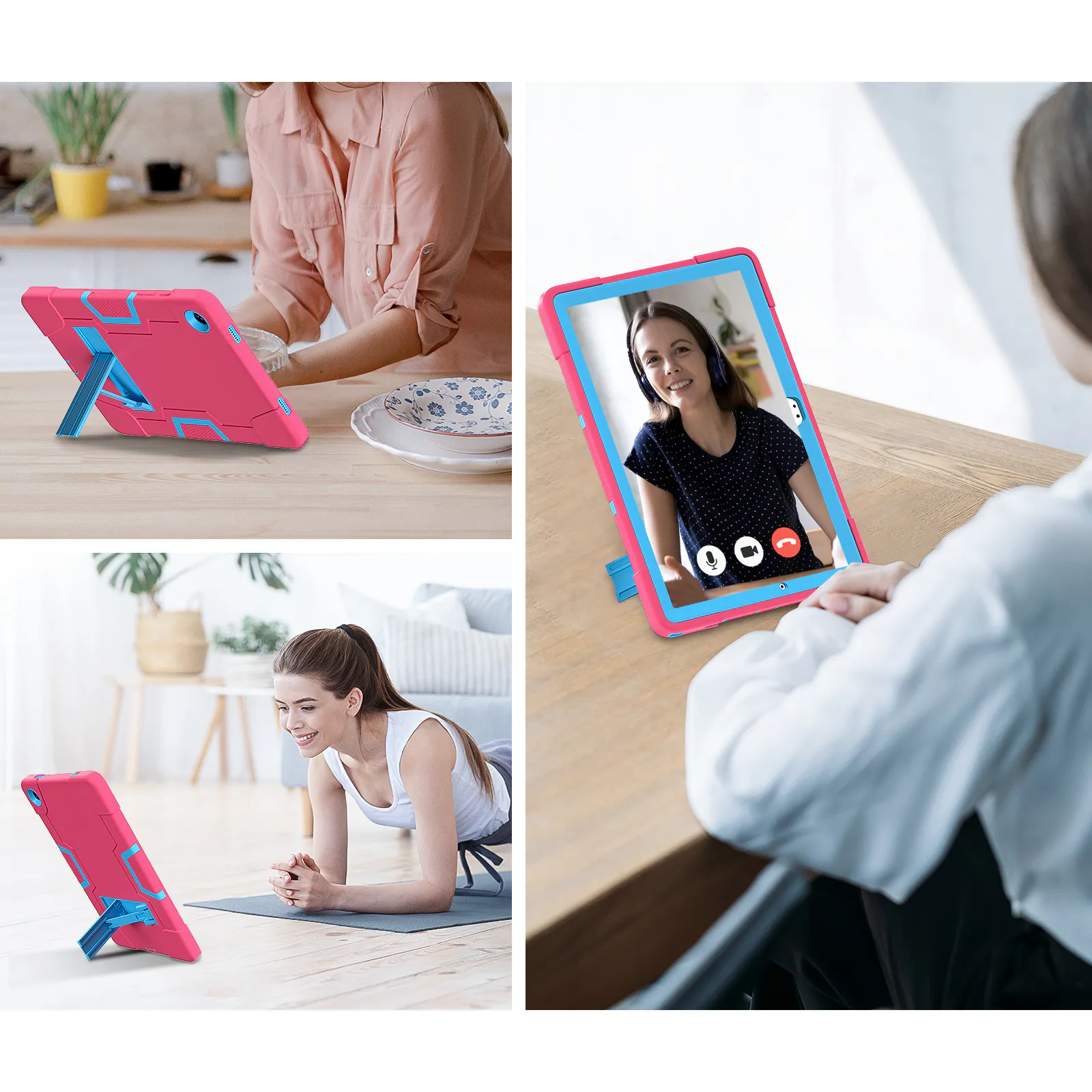 Back. UUCOVER - Case for Samsung Galaxy Tab A11+ 11-inch 2025 (SM-X230/X236/X238) Shockproof Silicone + PC Protective Kickstand Cover - Rose+Blue.