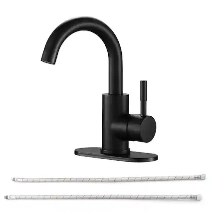 Front. JUJABU - Black Bathroom Faucet Single Hole Single Handle, Matte Black - Matte Black.