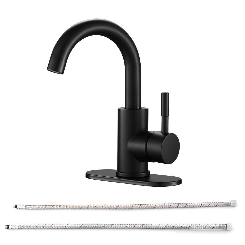 Front. JUJABU - Black Bathroom Faucet Single Hole Single Handle, Matte Black - Matte Black.