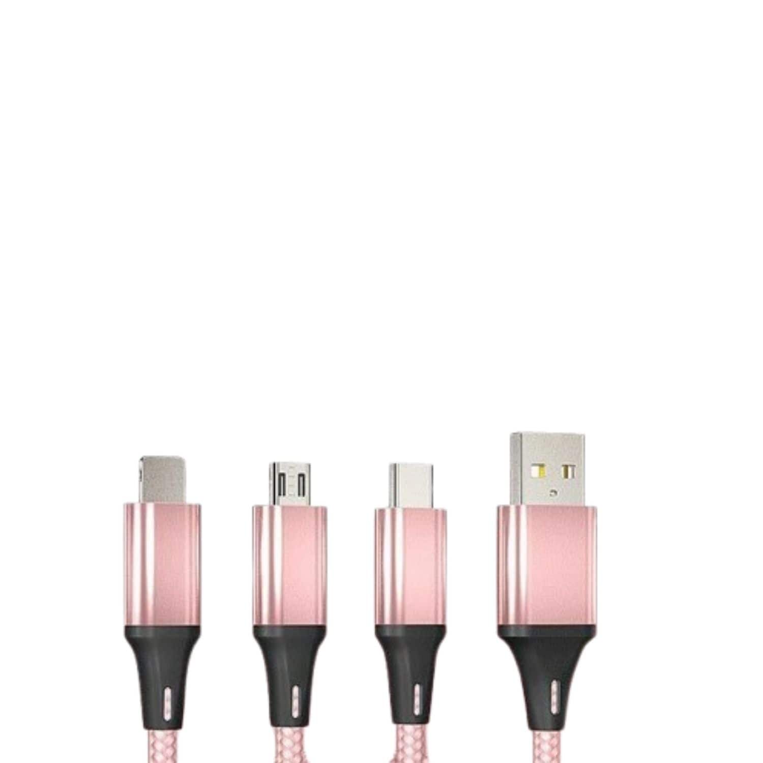 Home Collection - 3 in 1 USB Micro Type C Fast Charging Cable Cell Phone Tablet Tab Cord Charger in Pink - Pink