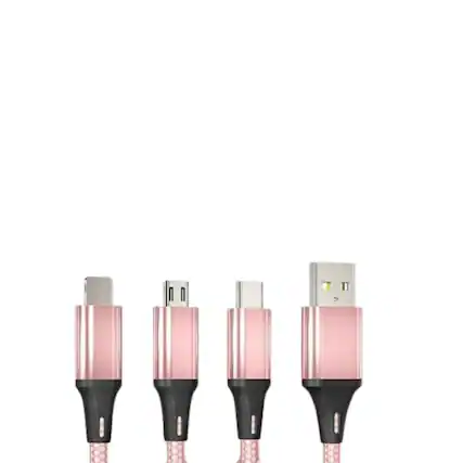 Front. Home Collection - 3 in 1 USB Micro Type C Fast Charging Cable Cell Phone Tablet Tab Cord Charger in Pink - Pink.