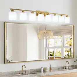 HOMLUX - 51.57 in. 8 Lights Gold LED Vanity Light Bar Vanity Accent Lighting Fixtures and Metal Wall Sconces with Crystal Shade