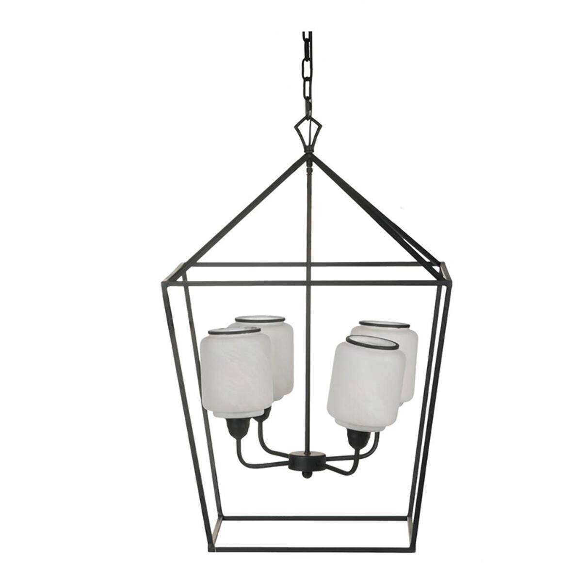 Left. Loheer - Loheer Black Iron Chandelier with Opaque Glass, Industrial Hanging Light Fixture for Dining Room and Entryway.