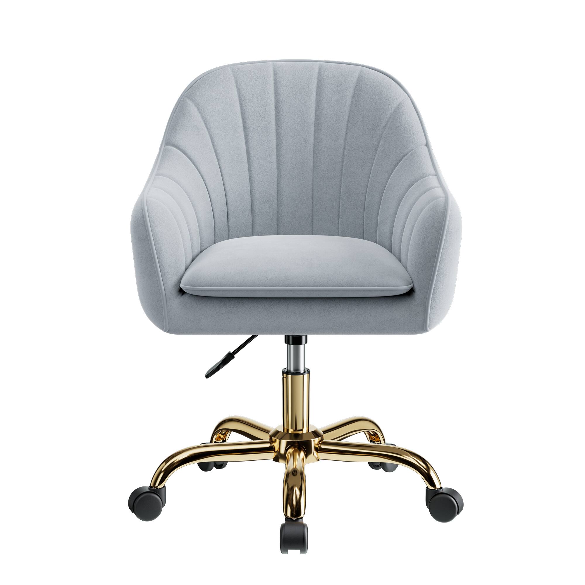 Angle. Brick Attic - Vanity Chair with Wheels, Ergonomic Home Office Desk Chairs,Adjustable Velvet Swivel Makeup Stool for Living Room - Grey.