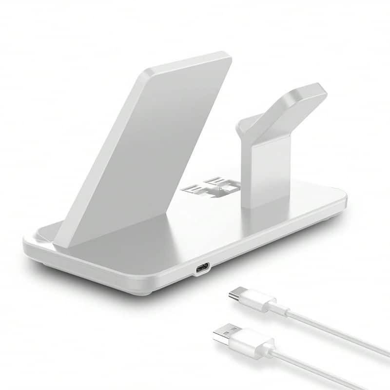 SKRAN - Fast Charging Dock Station - 15W 3 in 1 Wireless Charger Stand Compatible with iPhone, Apple Watch, AirPods Pro - White