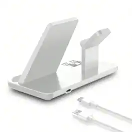 SKRAN - Fast Charging Dock Station - 15W 3 in 1 Wireless Charger Stand Compatible with iPhone, Apple Watch, AirPods Pro - White
