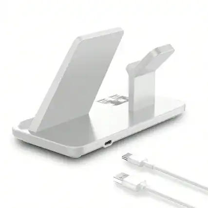 Front. SKRAN - Fast Charging Dock Station - 15W 3 in 1 Wireless Charger Stand Compatible with iPhone, Apple Watch, AirPods Pro - White.