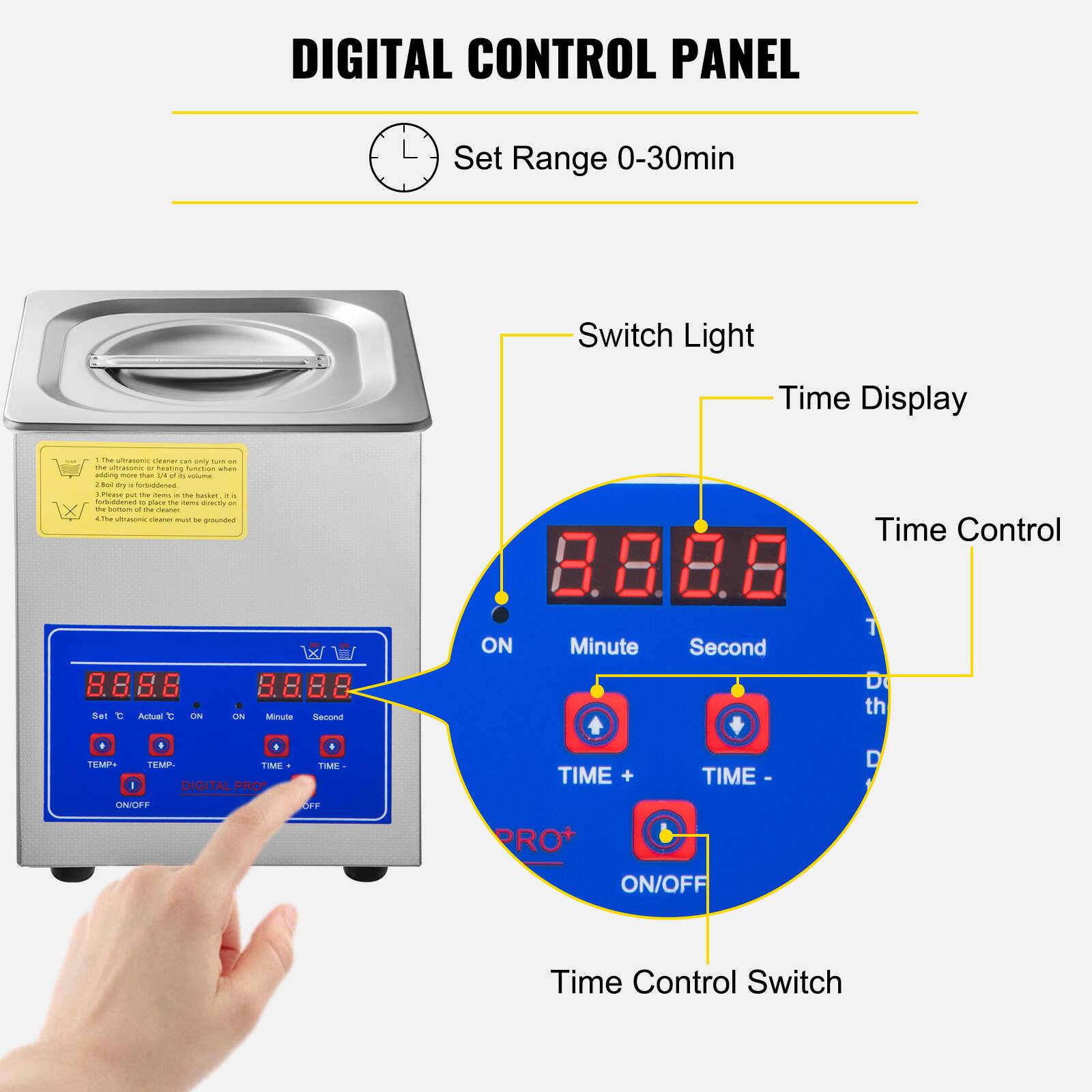 DIGITAL CONTROL PANEL  
Set Range 0-30min  
Switch Light  
Time Display  
Time Control  
Minute  
Second  
ON  
TIME +  
TIME -  
ON/OFF
