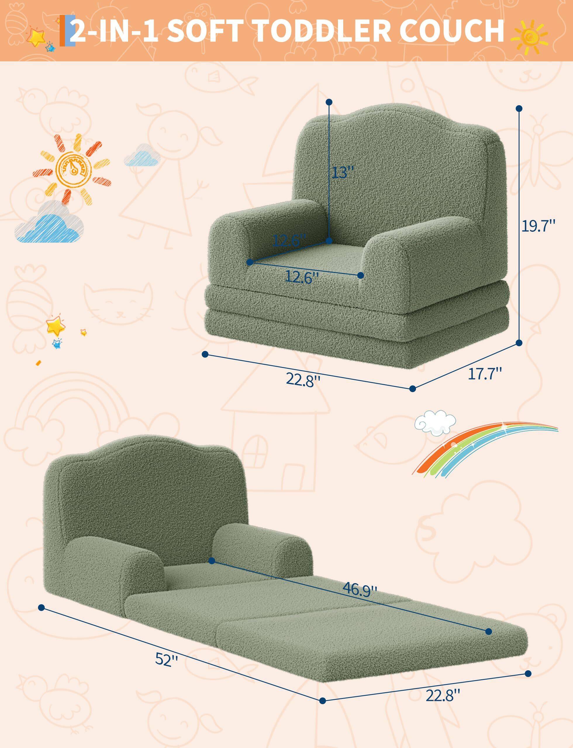 2-IN-1 SOFT TODDLER COUCH

13" x 12.6" x 19.7" x 17.7" x 22.8"

46.9" x 52" x 22.8"