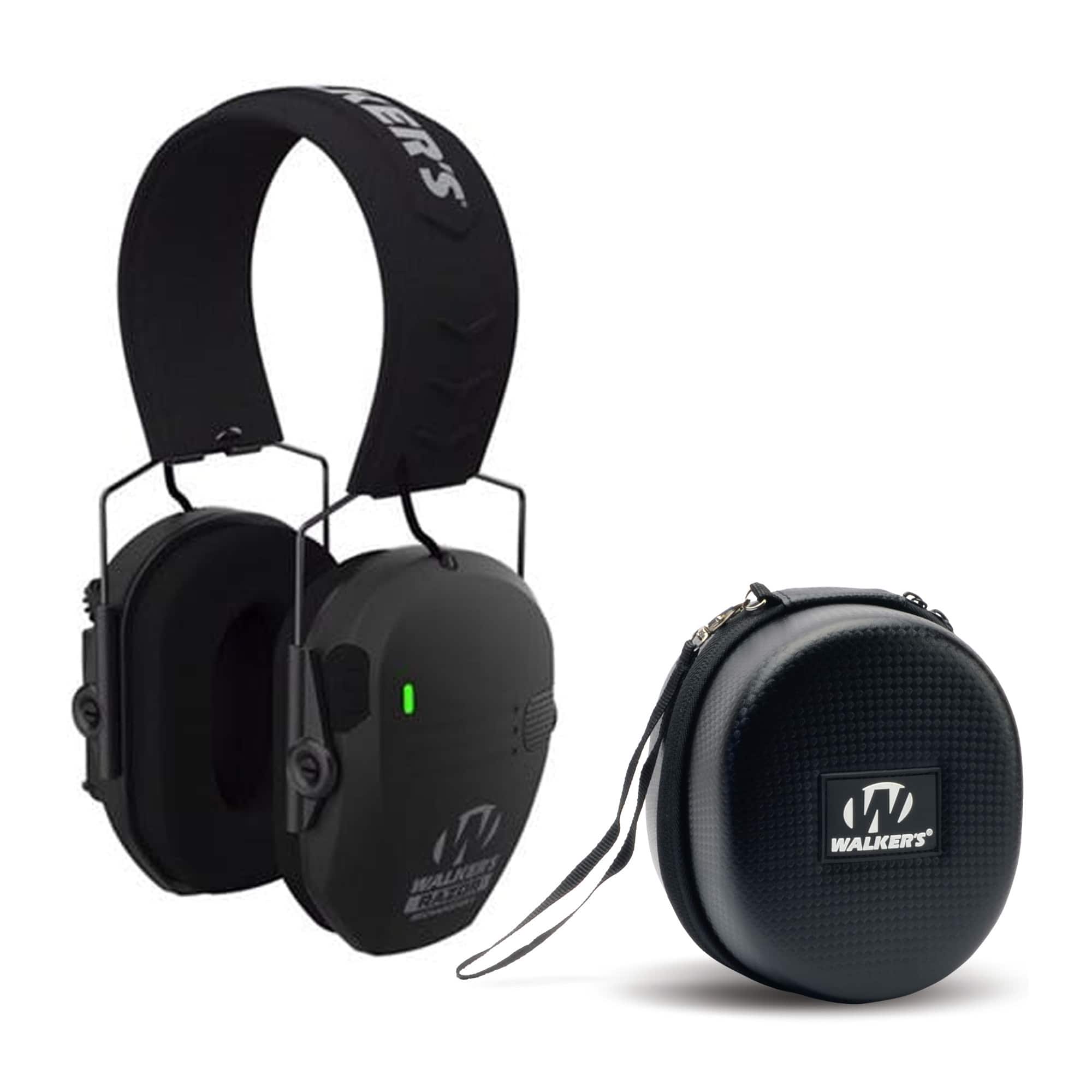 Walkers - Walker's Razor Rechargeable Muff with Hearing Protection Case Bundle - Black