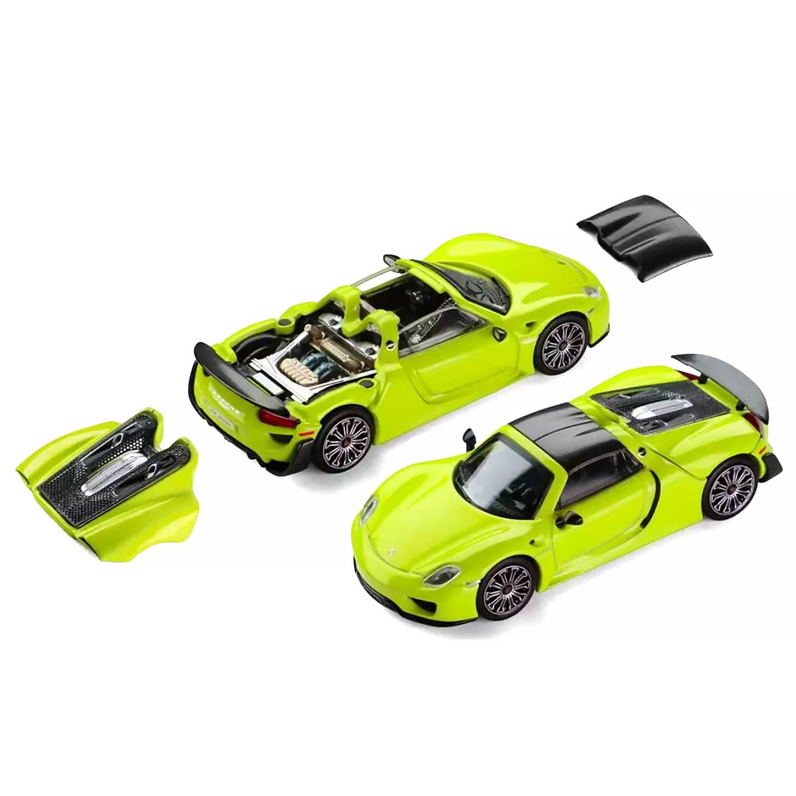 Alt View 4. Trends Hobby - Porsche 918 Spyder Acid Green with Carbon Top 1/64 Diecast Model Car by Trends Hobby.