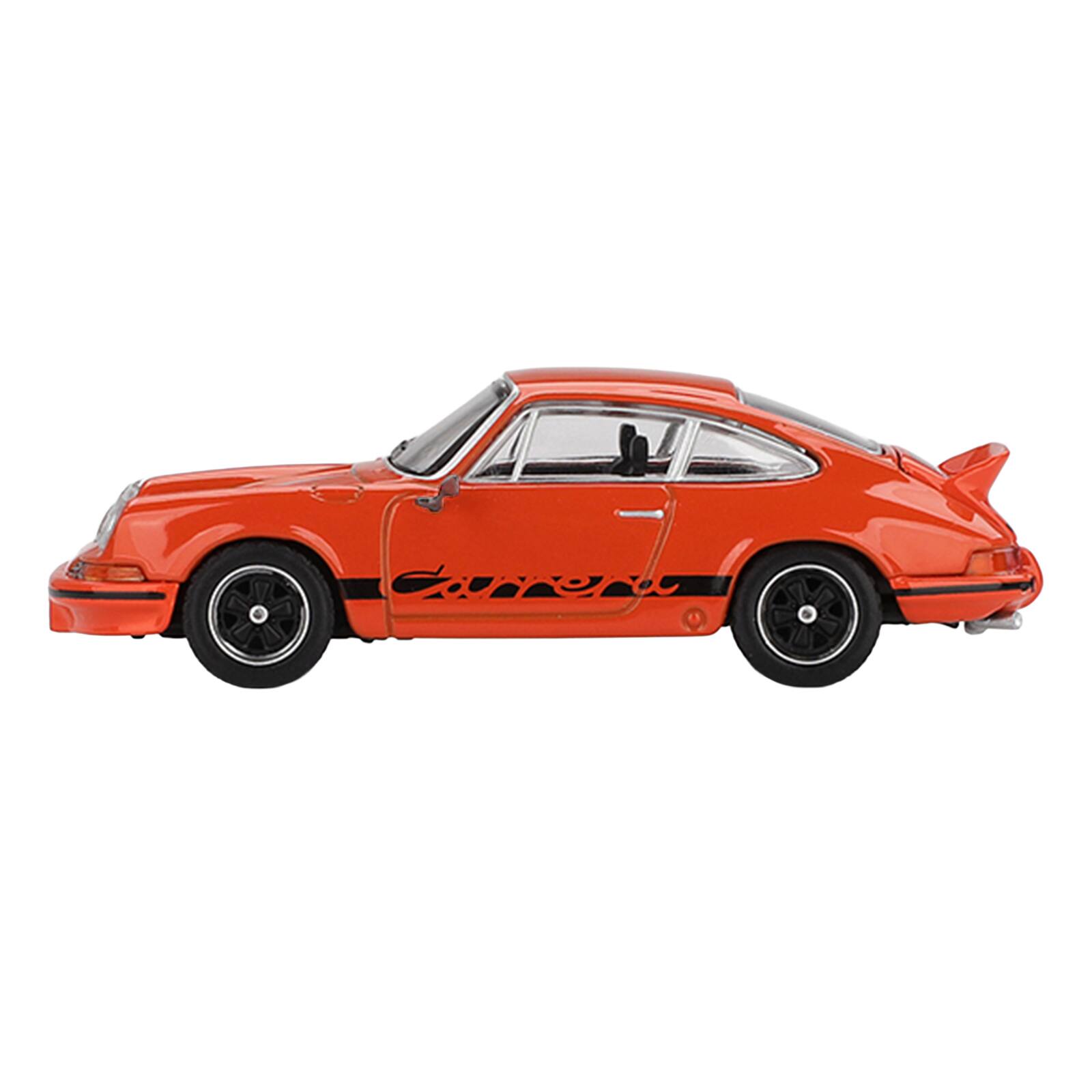 Alt View 3. True Scale Miniatures - Porsche 911 Carrera RS 2.7 Tangerine with Black Stripes Limited Edition 1/64 Diecast Model Car by Mini GT.