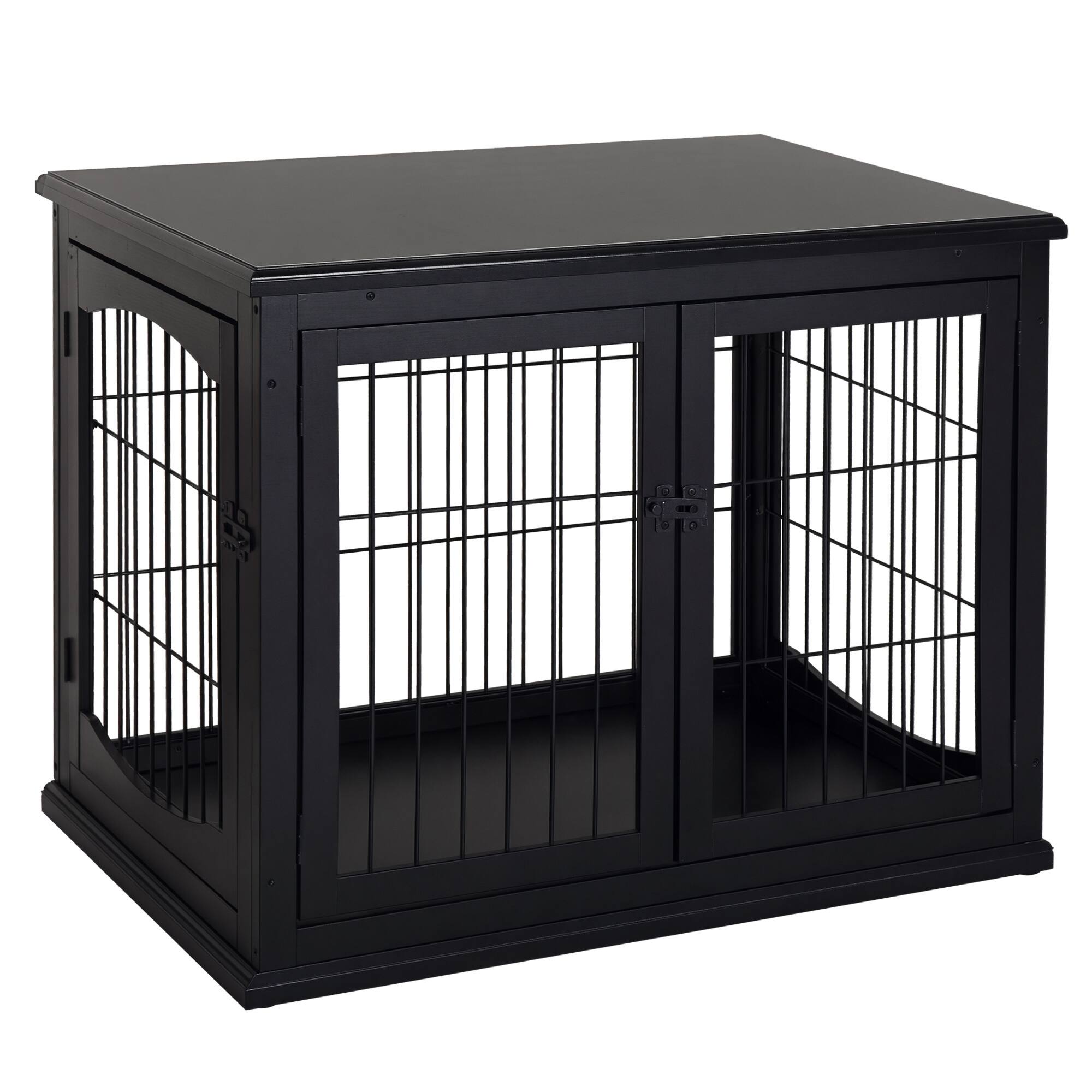 Front. Pawhut - Dog Crate Furniture, 32" Small Dog Cage End Table with 2 Doors, Lockable Door, Puppy Kennel Indoor.