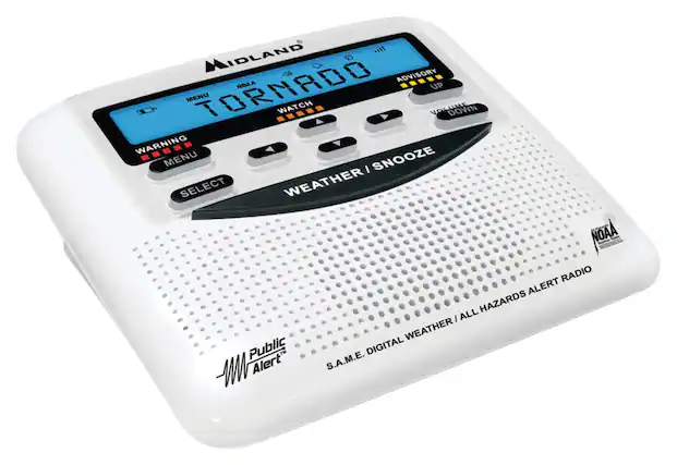 Front. Midland - All-Hazard Weather Band Radio - White.