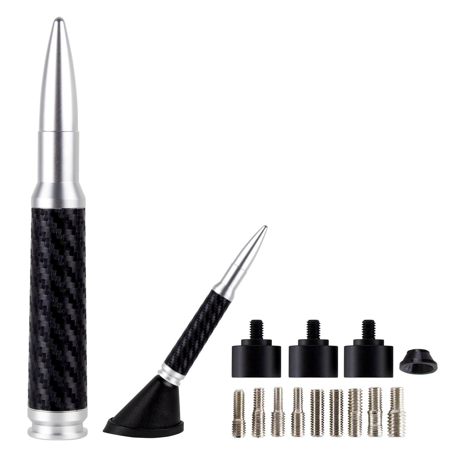 Front. AMMOTENNA - Ammotenna 50cf 5.5-in. Billet Aluminum With Carbon Fiber Wrap 0.50 Cal Replica Antenna Mast (black/silver) - black.