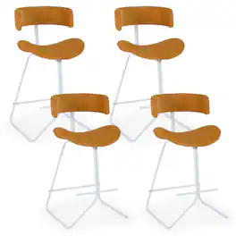 Costway - Counter Height Stools Set of 4 with Curved Back, Padded Seat, Metal Legs, Footrest - Orange + White