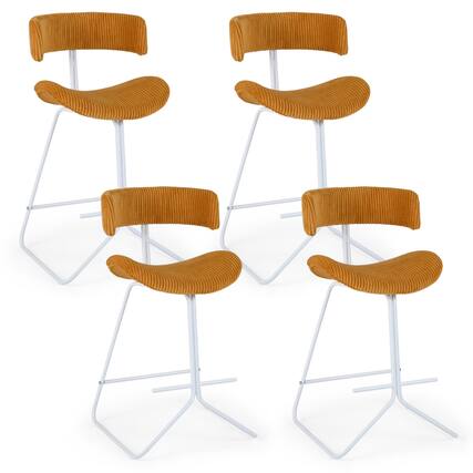 Front. Costway - Costway Counter Height Stools Set of 4 with Curved Back, Padded Seat, Metal Legs, Footrest - Orange + White.